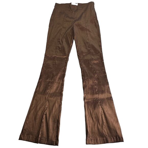 Hosbjerg x Free People Elora Metallic Walnut High Waist Split Hem Pants Size L - Picture 1 of 16